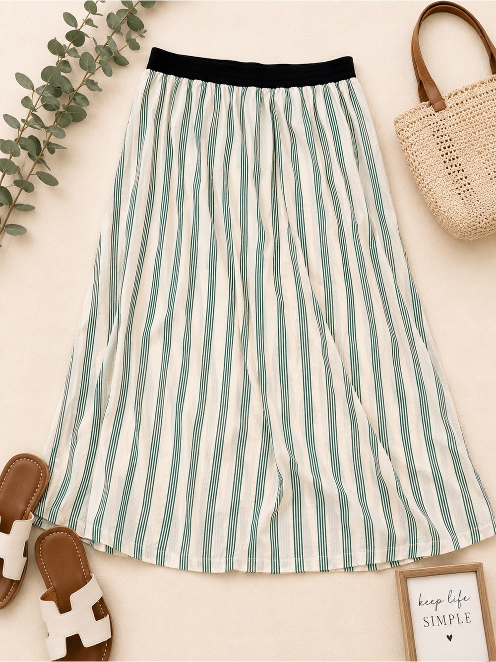 Future Collective Green Stripe Maxi Skirt 2X NWT Elastic Waist Cottagecore